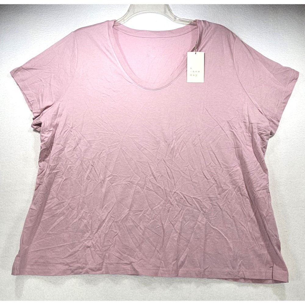 A New Day Women Light Purple V-Neck Short Sleeve T-Shirt 2X Cotton‎ Modal Blend